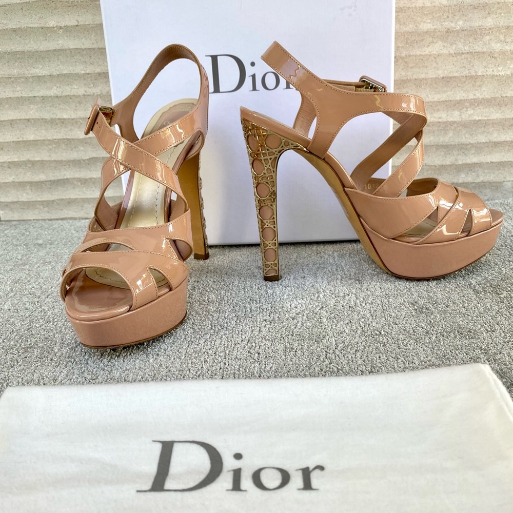 Dior Metal Cannage Peep Toe Strappy Heels